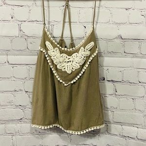 Rue21 Olive Green Crochet Trim Crop Top